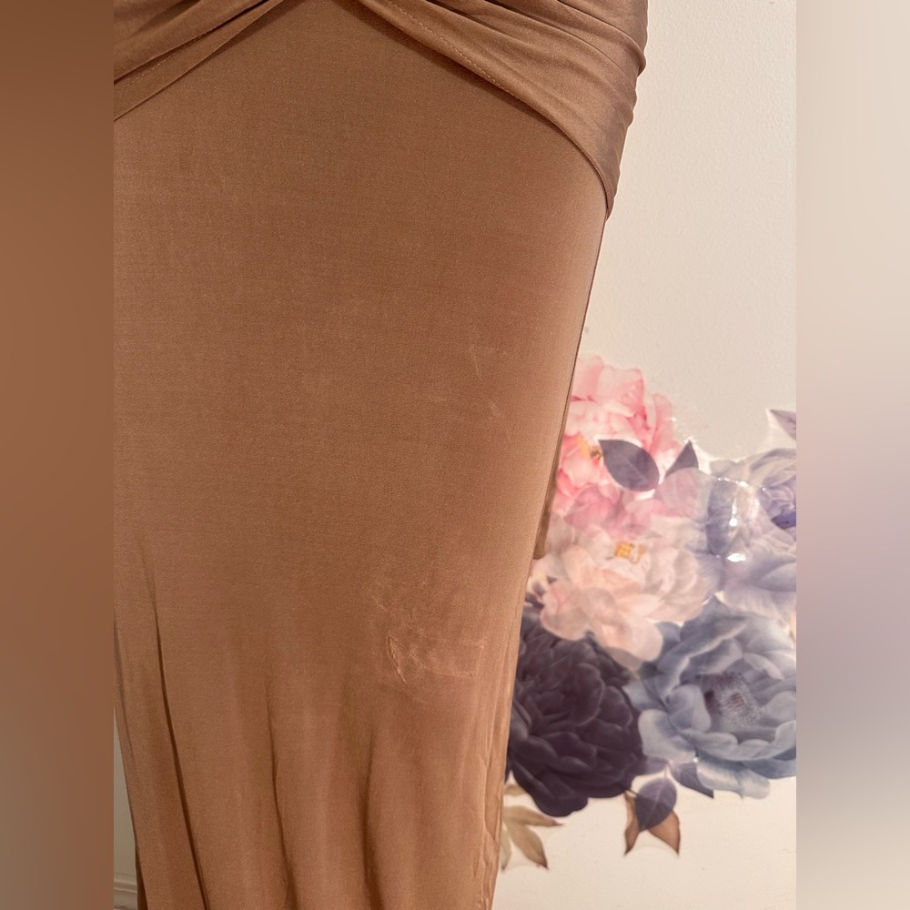 Helsa Josephine Dress in Truffle brown long sleeve bodycon ruched maxi jersey - Picture 9 of 9